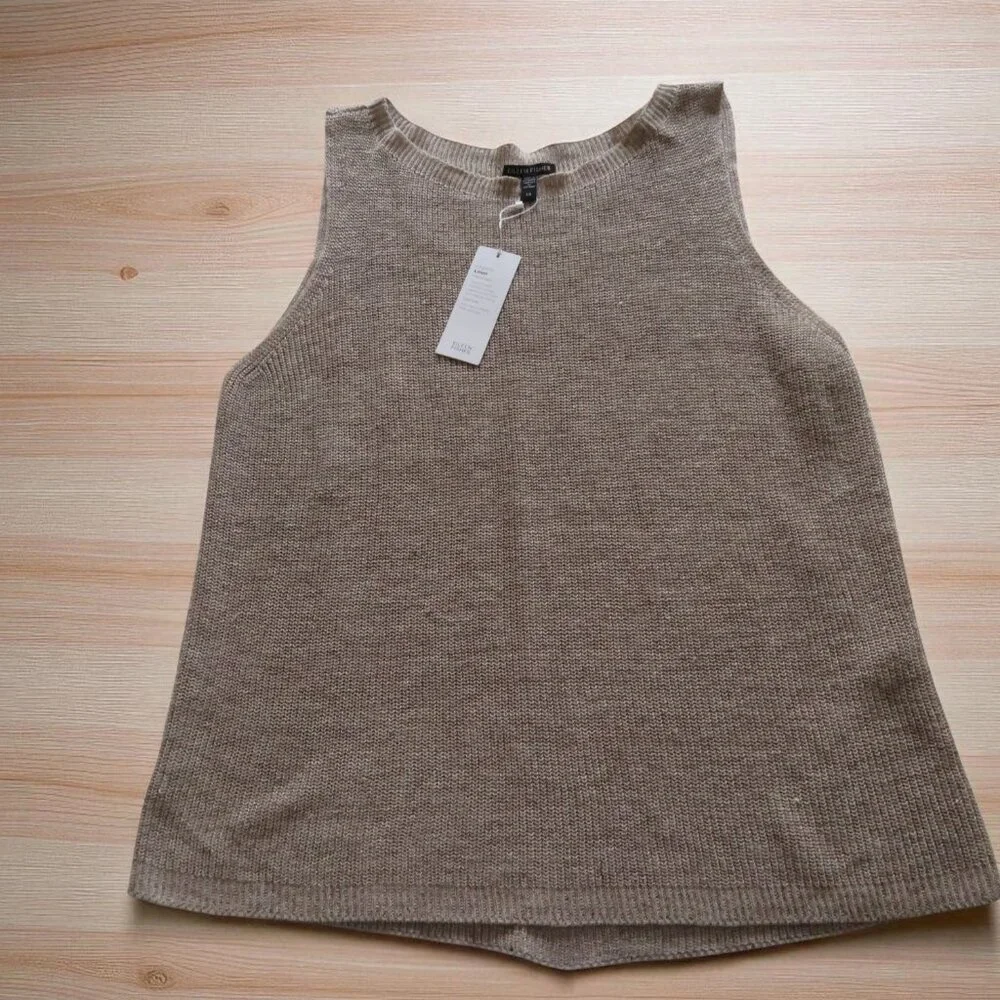 Eileen Fisher Organic Linen Melange Boat Neck Top - Tan - Size Large - NWT - Picture 7 of 13